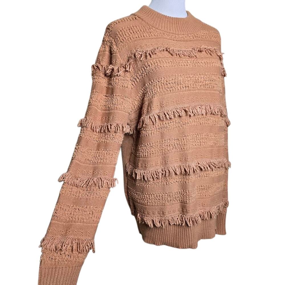Bunulu Tan Fringe Striped Knit Sweater Top L
